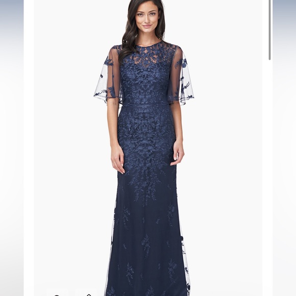 Long Formal Gown - JS COLLECTIONS EMBROIDERED FLUTTER SLEEVE GOWN - Picture 2 of 9